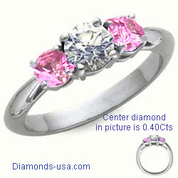 Diamond and pink Sapphires 3 stone ring
